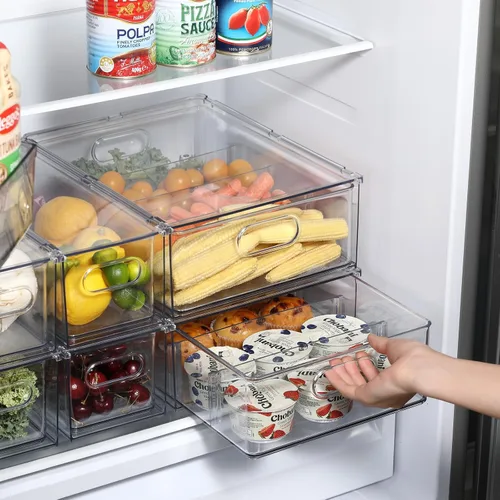 Miniatura 4 de Cajones extraíbles apilables para nevera, organizadores apilables transparentes para refrigerador, organizador de almacenamiento para nevera