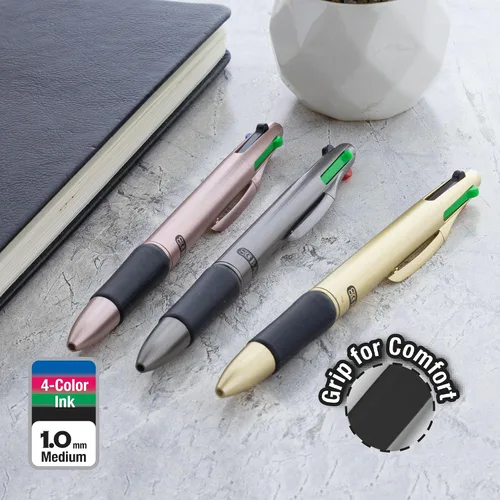 Miniatura 4 de BAZIC PRODUCTS Lynx - Bolígrafos retráctiles de 4 colores con parte superior satinada, 0.039 pulgadas (0.039 in), agarre acolchado, para escuela