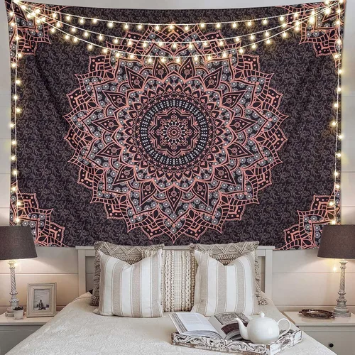 Miniatura 14 de Tapiz de mandala negro para colgar en la pared, tapiz psicodélico de pared, estético, indio, hippie, decoración bohemia para el hogar, dormitorio