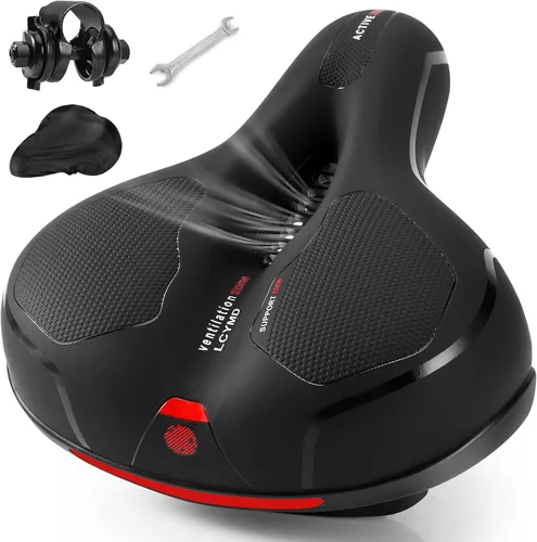 Cómodo cojín de asiento para hombres y mujeres con doble absorción de impactos, espuma viscoelástica con memoria, sillín de bicicleta ancho e