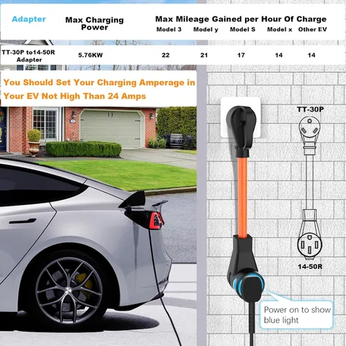 Miniatura 6 de NEMA TT-30P a 14-50R Cable adaptador de cargador EV con indicador de energía LED, adaptador de conversión EV de 30 amperios a 50 amperios solo