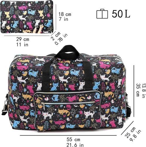 Miniatura 4 de Bolsa de viaje plegable grande para mujeres y niñas, bolso lindo floral, bolso de hombro semanal, para pasar la noche, bolsa de equipaje a cuadros