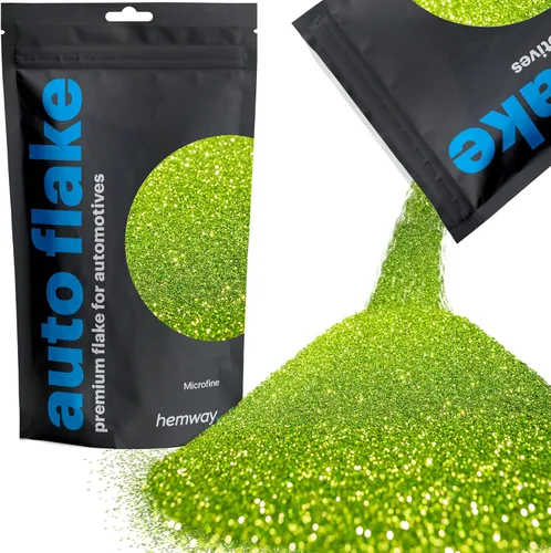 Miniatura 51 de Hemway Purpurina metálica para automóviles MICROFINE 1/256" .004" 0.1mm 100 micras, aditivo de pintura en escamas metálicas 100 g para uso con Verde