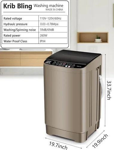 Miniatura 2 de Krib Bling Lavadora completamente automática de 17.7 libras con bomba de drenaje, lavadora compacta, programa de 10 lavados y 8 niveles de agua