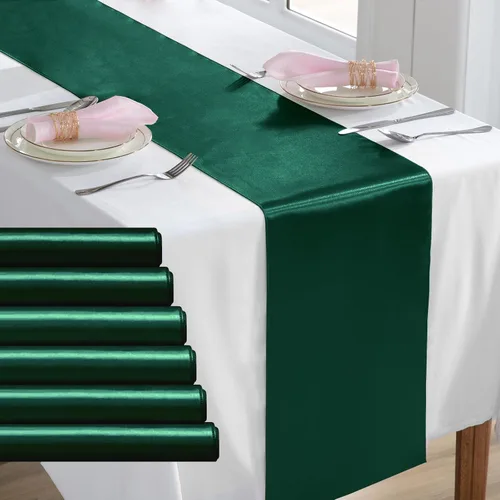 Miniatura 26 de Paquete de 2 caminos de mesa negros de 12 x 108 pulgadas, camino de mesa rectangular de seda satinada suave para bodas, banquetes, decoración