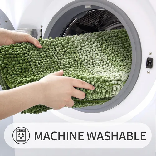 Miniatura 5 de Gibelle Juego de 2 alfombras de baño verdes, juego de alfombras de baño antideslizantes de felpilla, alfombra absorbente para ducha y baño, tapete