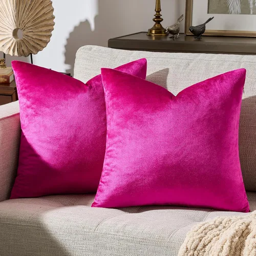 GIGIZAZA Juego de 2 fundas de almohada de terciopelo de 18 x 18 pulgadas, fundas decorativas de color rosa intenso para sofá, dormitorio, funda de