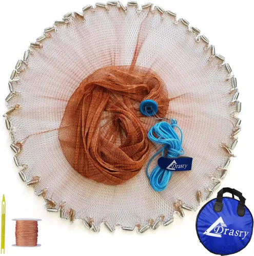 Miniatura 9 de Drasry Red de Lanzar de Pesca Americana de Agua Salada Tamaño de Malla de 3/8 Pulgadas para Cebo Trampa de Camarones Peces Plomos de Servicio Pesado