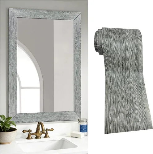 DESOMINOR Borde negro de 27 pies para despegar y pegar, borde de madera negra, extraíble, impermeable, marco de espejo de baño (gris, 2 x 324