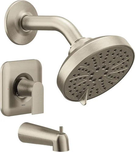 Moen Genta LX de níquel cepillado con equilibrio de presión y rendimiento ecológico, kit de grifería moderna para ducha que incluye cabezal de