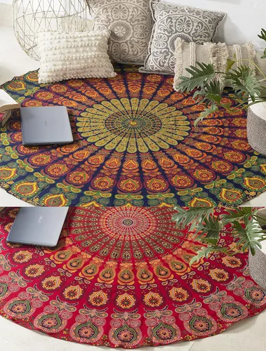 Miniatura 27 de Popular Handicrafts Juego de 2 tapices redondos para colgar en la pared, diseño de mandala hippie degradado, bohemio, hippy intrincado, mantel Morado