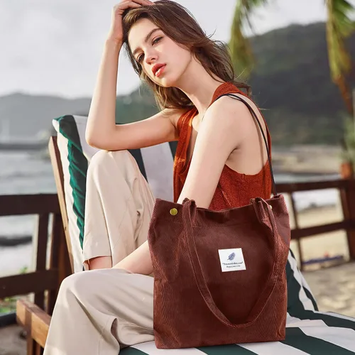 Miniatura 199 de Ayieyill - Bolsa de pana para mujer y niña, con correa de lona para colgar al hombro, bolsa con bolsillo