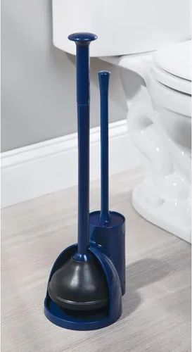 Miniatura 2 de mDesign. Juego de escobilla de plástico para inodoro y émbolo con soporte para almacenamiento de baño y organización, diseño moderno y compacto
