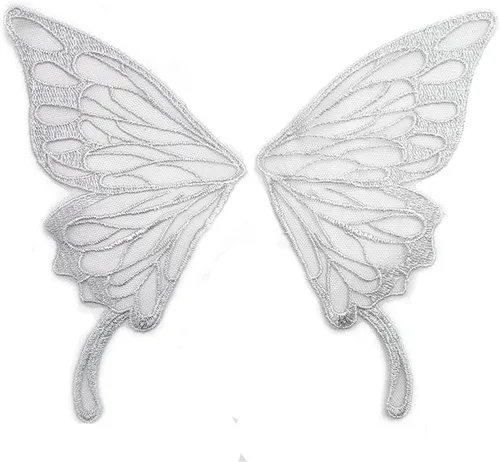Miniatura 17 de 5 pares de alas de hada coser en parches de encaje de mariposa apliques de tul organza tela alas bordado cuello escote adornos bricolaje ropa Blanco