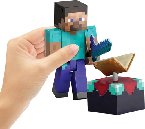 Miniatura 2 de Mattel Minecraft Diamond Level Steve Figura de acción con 3 accesorios, escala de coleccionista de 5.5 pulgadas y diseño pixelado