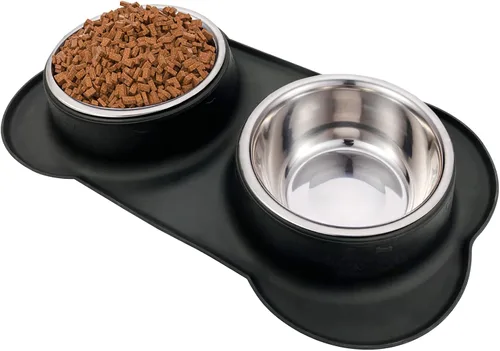Miniatura 9 de Tazones de acero inoxidable para perros con alfombrilla de silicona antideslizante antiderrames, 24 onzas, 48 onzas, juego de cuencos de comida