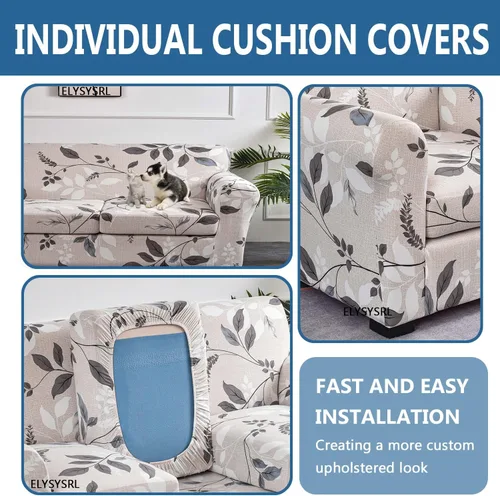 Miniatura 5 de Fundas elásticas para sofá de 1/2/3 cojines, funda estampada con fundas de cojín de asiento separadas, fundas de sofá lavables, protector de muebles