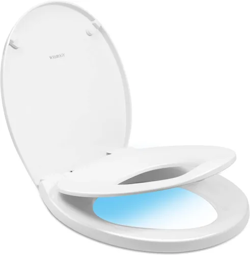 Asiento de inodoro redondo con asiento de cierre lento, fácil de limpiar, plástico, blanco, inodoro redondo estándar adecuado Con luces.
