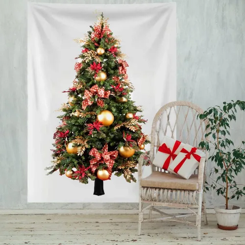 Miniatura 2 de Tapiz de árbol de Navidad con lazo, tapiz de franela para colgar en la pared, regalos para decoración de Navidad, cumpleaños y decoración