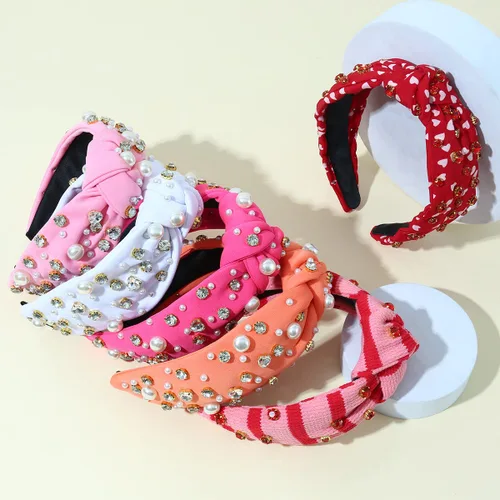 Miniatura 5 de Diadema con joyas anudadas para mujer, con forma de corazón, adornado con cristal, con parte superior mixta, accesorios para el cabello de nailon