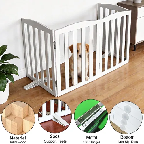 Miniatura 5 de Puerta para Perros Independiente para Interiores, Puerta para Perros Plegable, Puertas para Perros para Entradas, Escaleras o Pasillos, Puerta Blanco