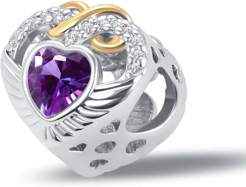Miniatura 2 de QeenseKc Ene-Dic - Dijes de alas angulares con forma de corazón infinito y corazón calado para pulsera Pandora, Cristal Diamante de imitación