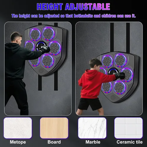 Miniatura 6 de Máquina de Boxeo Musical Inteligente laapee con Ritmo LED – Montada en Pared para Adultos y Niños – Incluye Guantes para Adultos, Diadema y 3