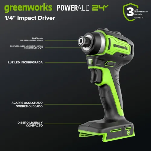 Miniatura 7 de Greenworks - Taladro inalámbrico sin escobillas de 24 V, 400 pulgadas-libras más combo de destornillador de 1950pulgadas-libras, alto par, ligero