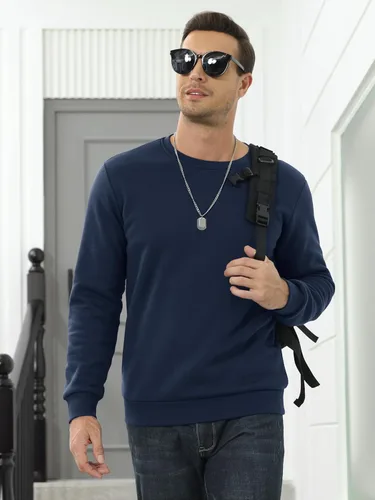 Miniatura 5 de MAGCOMSEN Sudaderas con forro de sherpa para hombre, sudadera básica de invierno con cuello redondo