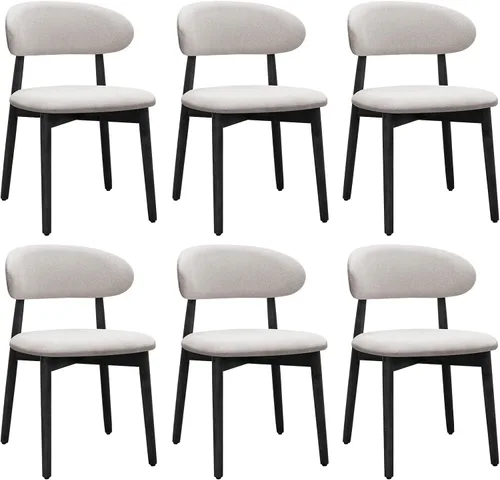 Miniatura 18 de Juego de 2 sillas de comedor estilo granja, sillas de cocina tapizadas de tela moderna de mediados de siglo, sillas de comedor de madera