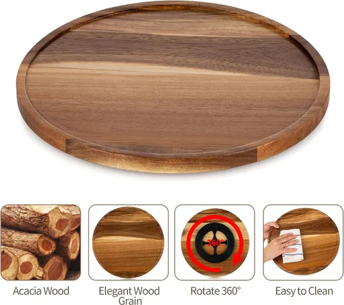 Miniatura 6 de Hanobe Bandeja de madera Lazy Susan: mesa giratoria redonda de madera de acacia bandejas decorativas para mesa de centro de mesa de centro de mesa