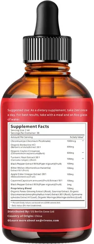 Miniatura 9 de Gotas líquidas de suplemento de Berberina 14 en 1 con canela de Ceilán, 1800mg + tecnología liposomal 30:1 con pimienta de cayena, guanábana, cromo