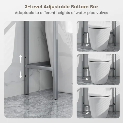 Miniatura 6 de Tangkula Estante de almacenamiento sobre el inodoro, estante de baño de 3 niveles sobre el inodoro con barra inferior ajustable y dispositivos