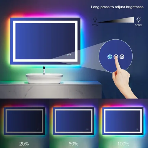 Miniatura 5 de LOAAO Espejo de baño LED de 48 x 32 pulgadas con luces, antiniebla, regulable, retroiluminación RGB + iluminación frontal, espejo de tocador de baño