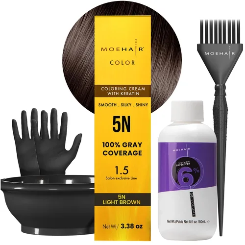 MOEHAIR Kit de coloración para el cabello | Color permanente para el cabello 5N (marrón claro), 20 revelador de volúmenes 6%, cepillo para colorear,