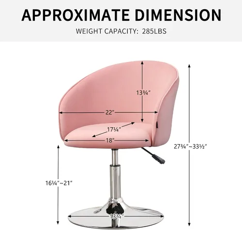 Miniatura 6 de Furnimart Silla de Tocador de Terciopelo con Marco de Cromo, Altura Ajustable y Giratoria, Rosa - Sala de Estar, Dormitorio, Oficina Terciopelo