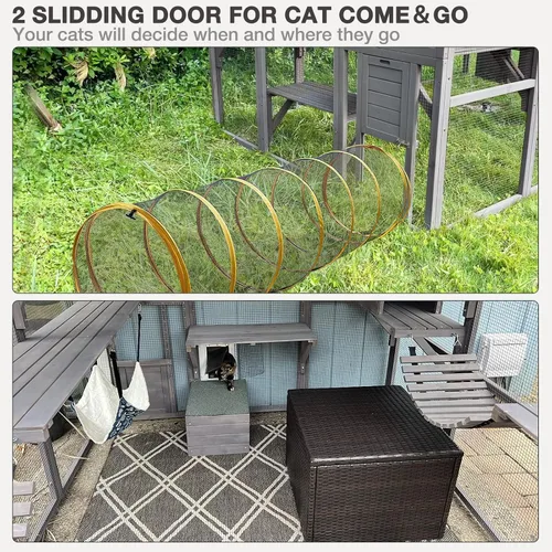 Miniatura 2 de Gran recinto para gatos Catio al aire libre, resistente a la intemperie, con techo impermeable, múltiples plataformas, hamaca para cueva de gato