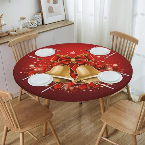 Miniatura 5 de cfpolar Mantel redondo ajustable con diseño de copos de nieve con borde elástico, impermeable, lavable, para interiores y exteriores, fiesta, cena