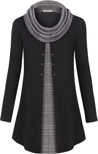 Miniatura 2 de Bebonnie - Túnica de manga larga con cuello redondo para mujer con botones