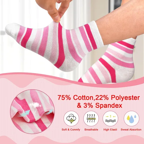 Miniatura 5 de SkiBeaut Calcetines para bebés y niñas, 12 pares de calcetines antideslizantes para niños pequeños con agarre para niñas de 0 a 7 años