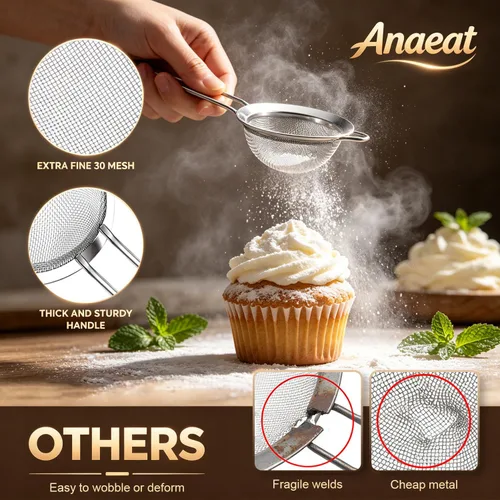 Miniatura 4 de Anaeat Coladores de malla fina, tamices de colador de acero inoxidable de alta calidad, con malla duradera y mango resistente, excelentes para 5.5