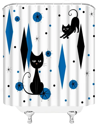 Miniatura 5 de GCTNBJL Mid Century Shower Curtain Black Cat Atomic Stars Modern Abstract Blue Black Geometric Iconic Retro 1950s 1960s Vintage 36x70(WxH) Inches