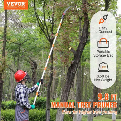 Miniatura 2 de VEVOR Sierra de poste manual, podadora de árbol extensible de 4.6 a 9.8 pies, hoja de acero afilada para recortar ramas altas, recortadora manual