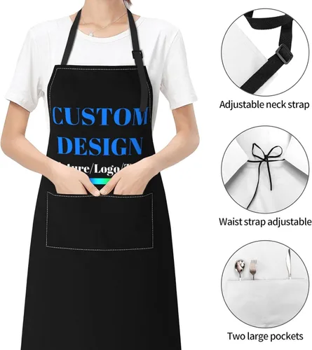 Miniatura 3 de Personalized Custom Apron For Women Men Kitchen Cooking Aprons Customized with Pockets Name Text Logo Picture Estilo 1
