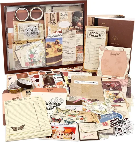 Miniatura 11 de Draupnir Kit de álbum de recortes estético vintage, kit de diario basura con suministros de diario/álbum de recortes, papelería, cuaderno