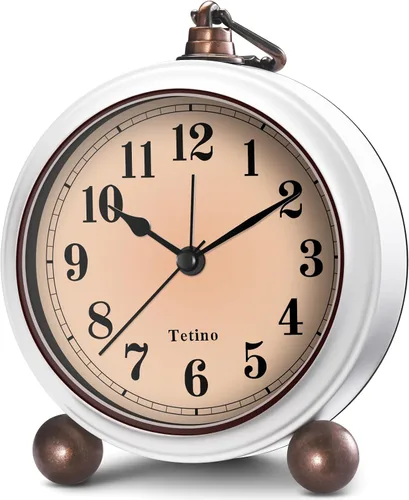 Miniatura 8 de Tetino Reloj despertador analógico, reloj de escritorio alimentado por batería con luz nocturna, silencioso, sin tictac, reloj despertador de diseño