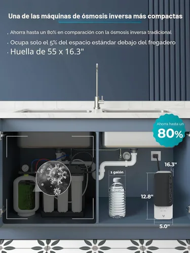 Miniatura 4 de VIOMI Sistema de ósmosis inversa V6 Pro, sistema de filtro de agua RO sin tanque de 600 GPD, RO debajo del fregadero, filtración de 9 etapas, 3:1