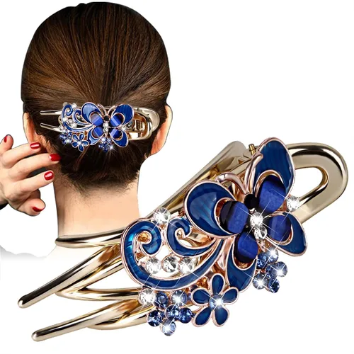 Miniatura 11 de Pinza de pelo trenzada con piedra de cristal brillante, pasador de pelo de gran tamaño con diamantes de imitación, accesorio de mariposa