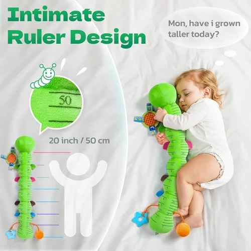 Miniatura 5 de HEMRLY Juguetes Sensoriales para Bebé de 0 a 6 Meses, Oruga Musical de Peluche con Mordedor, Papel Crujiente, Sonajero, Espejo para Bebé para Tiempo