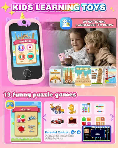 Miniatura 3 de Prysyed - Teléfono de juguete para niños pequeños, pantalla táctil de 3.5 pulgadas, regalos de unicornios de cumpleaños de Navidad para niñas de 3